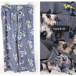 Torrid Plus Size Grey Floral Crepe Wide Leg Pants